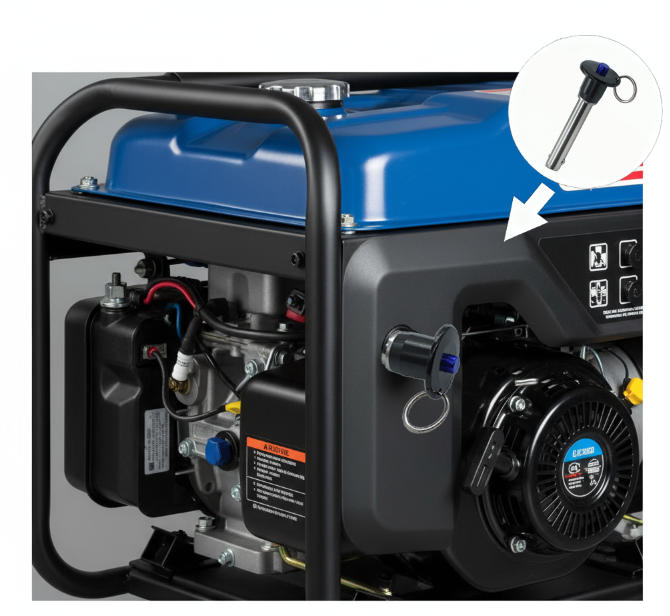 This push-button quick-release pin system, designed specifically for the Coleman 6250 generator, delivers unprecedented servicing efficiency. The spring-loaded mechanism ensures easy and reliable one-handed operation, allowing for quick panel removal and